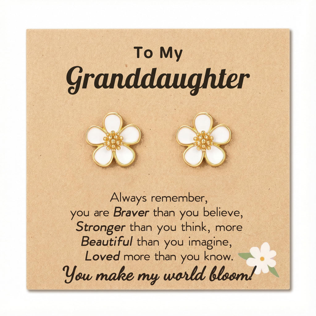 HGDEER Hypoallergenic Flower Daisy Earrings for Girls - Gold or Silver Plated Cubic Zirconia Studs with Quote Card & Gift Pouch