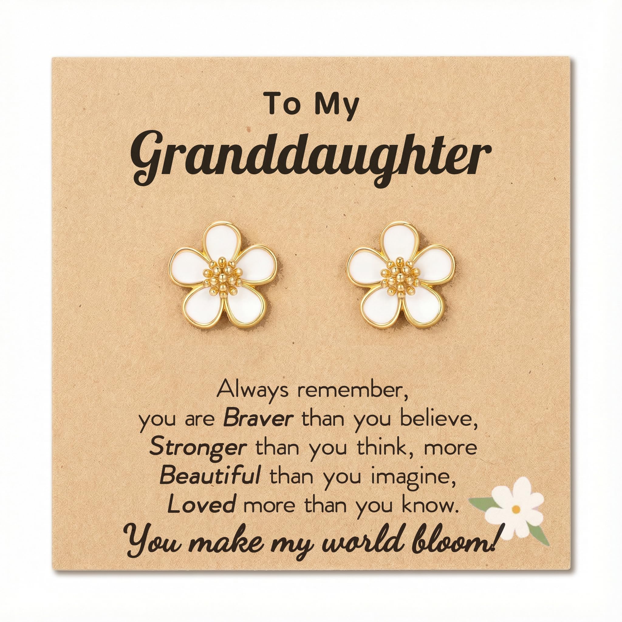 HGDEER Hypoallergenic Flower Daisy Earrings for Girls - Gold or Silver Plated Cubic Zirconia Studs with Quote Card & Gift Pouch