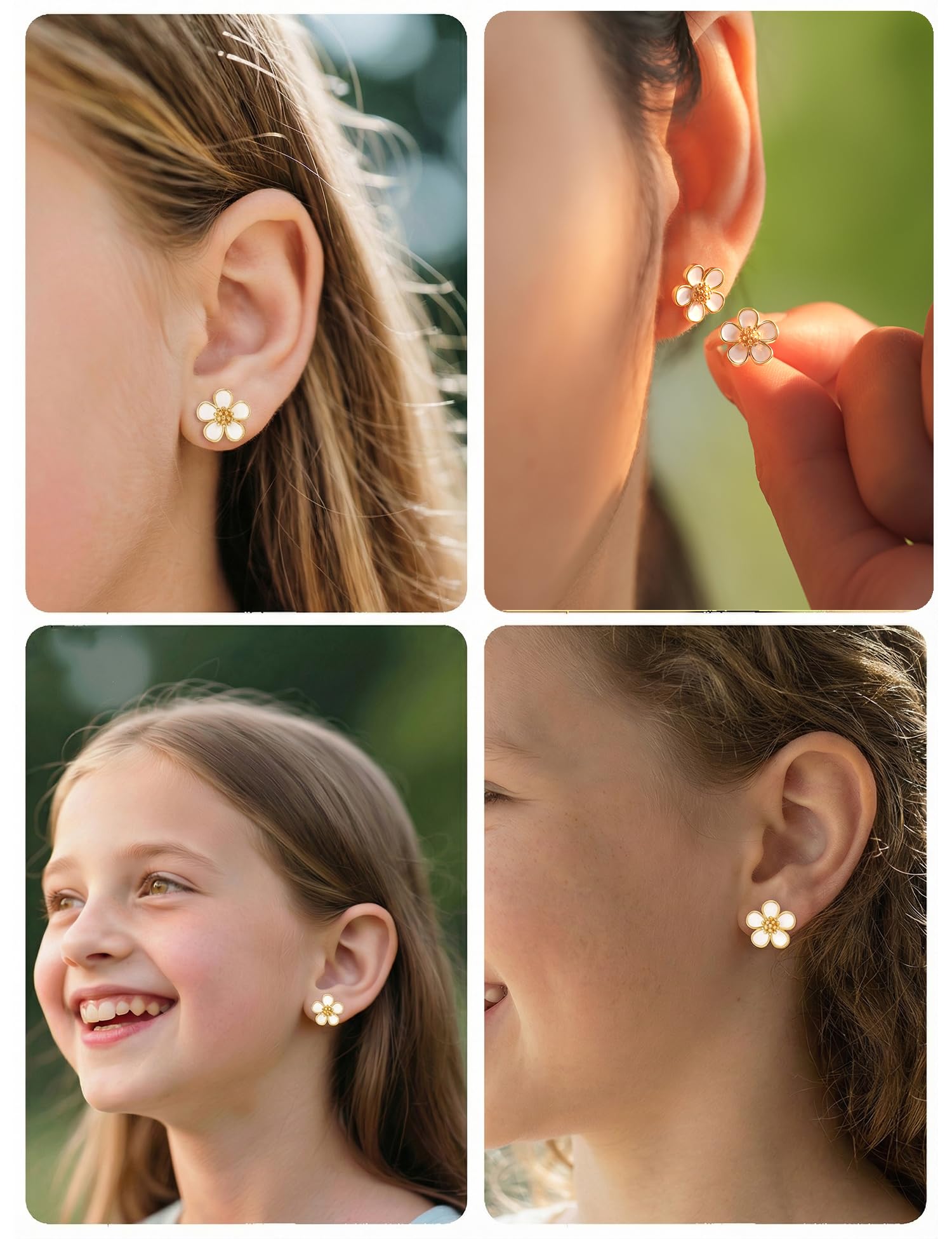 HGDEER Hypoallergenic Flower Daisy Earrings for Girls - Gold or Silver Plated Cubic Zirconia Studs with Quote Card & Gift Pouch
