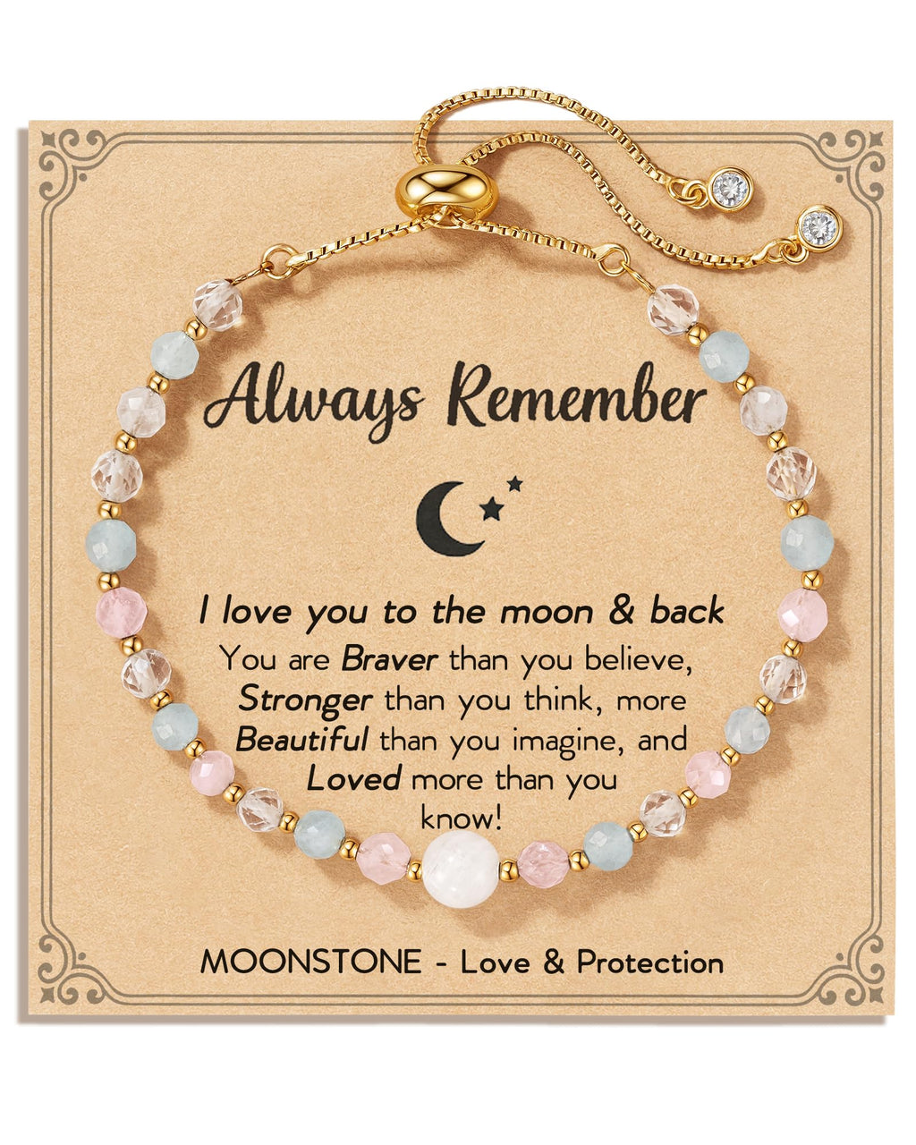HGDEER Moonstone Adjustable Bracelet for Teen Girls – Natural Stone with Inspirational Card & Gift Pouch