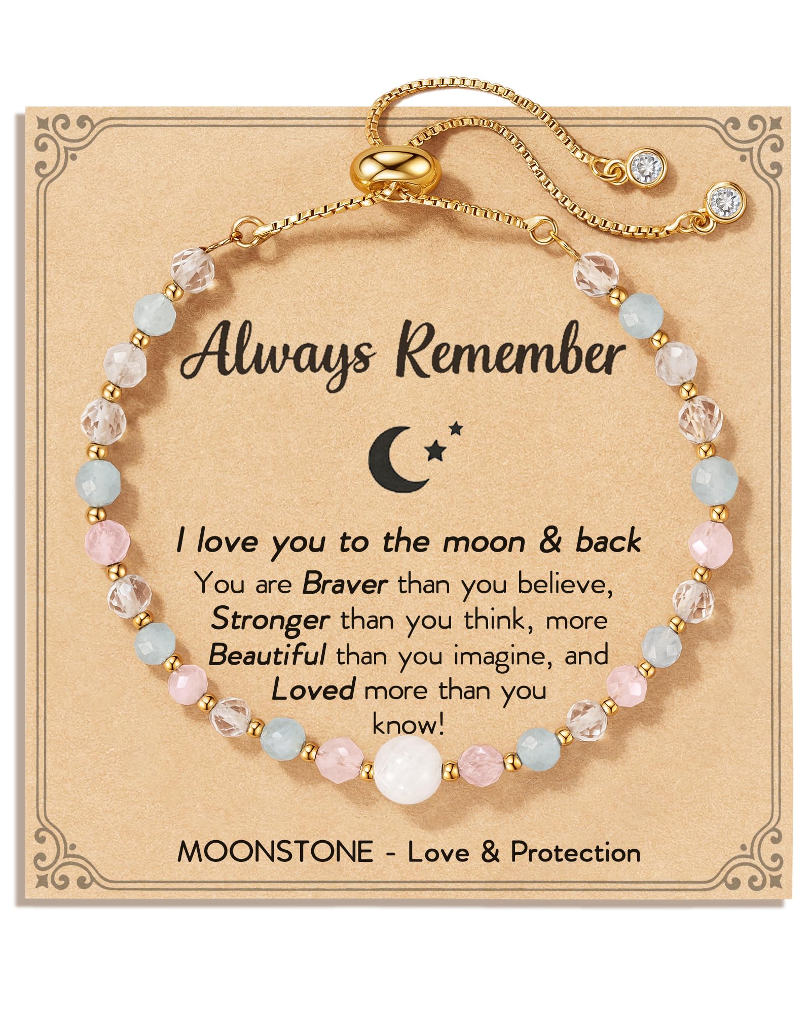 HGDEER Moonstone Adjustable Bracelet for Teen Girls – Natural Stone with Inspirational Card & Gift Pouch