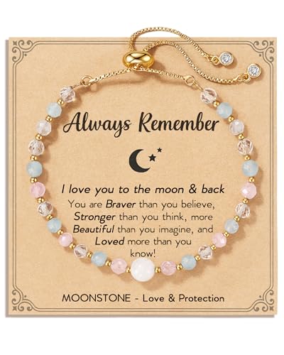 HGDEER Moonstone Adjustable Bracelet for Teen Girls – Natural Stone with Inspirational Card & Gift Pouch