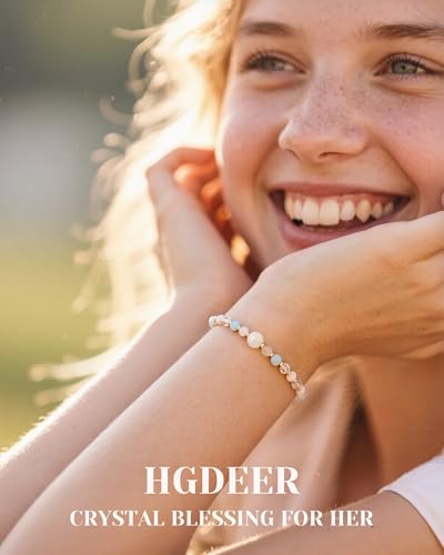 HGDEER Moonstone Adjustable Bracelet for Teen Girls – Natural Stone with Inspirational Card & Gift Pouch