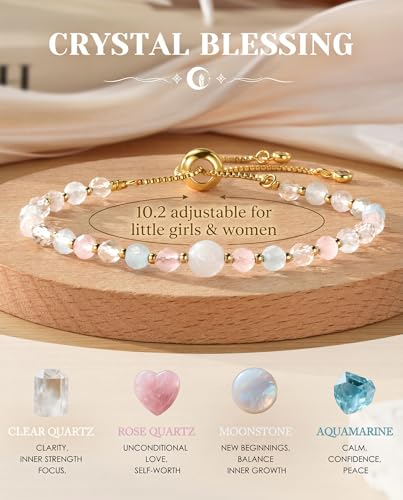 HGDEER Moonstone Adjustable Bracelet for Teen Girls – Natural Stone with Inspirational Card & Gift Pouch