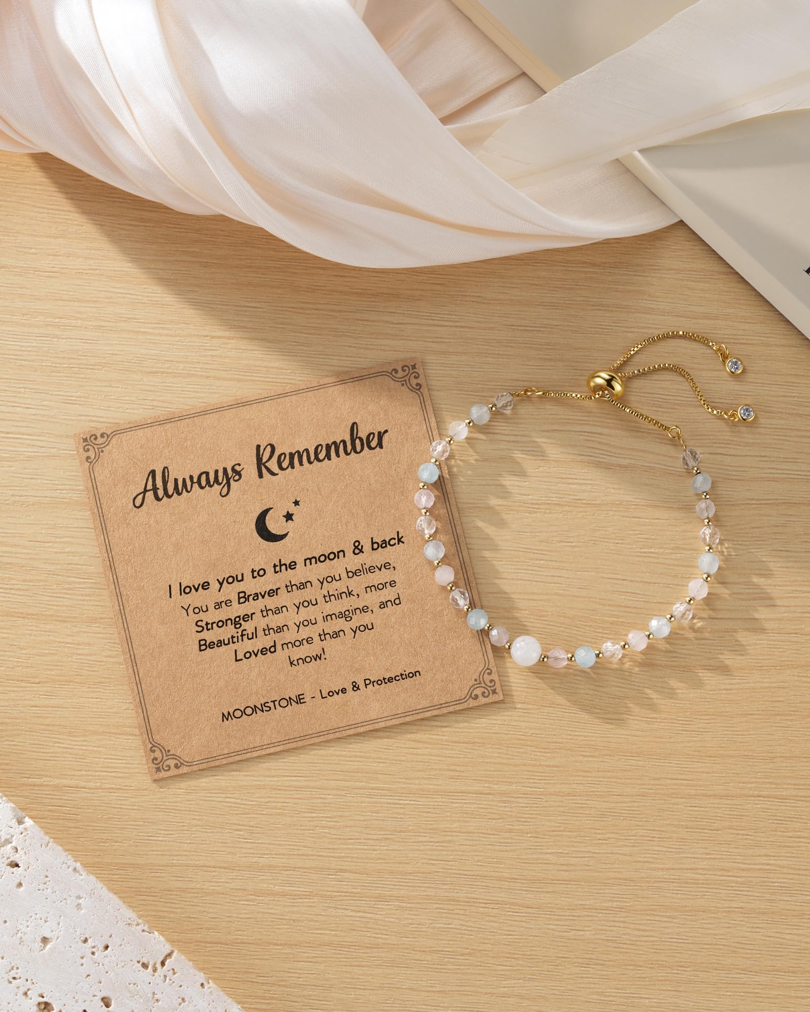 HGDEER Moonstone Adjustable Bracelet for Teen Girls – Natural Stone with Inspirational Card & Gift Pouch
