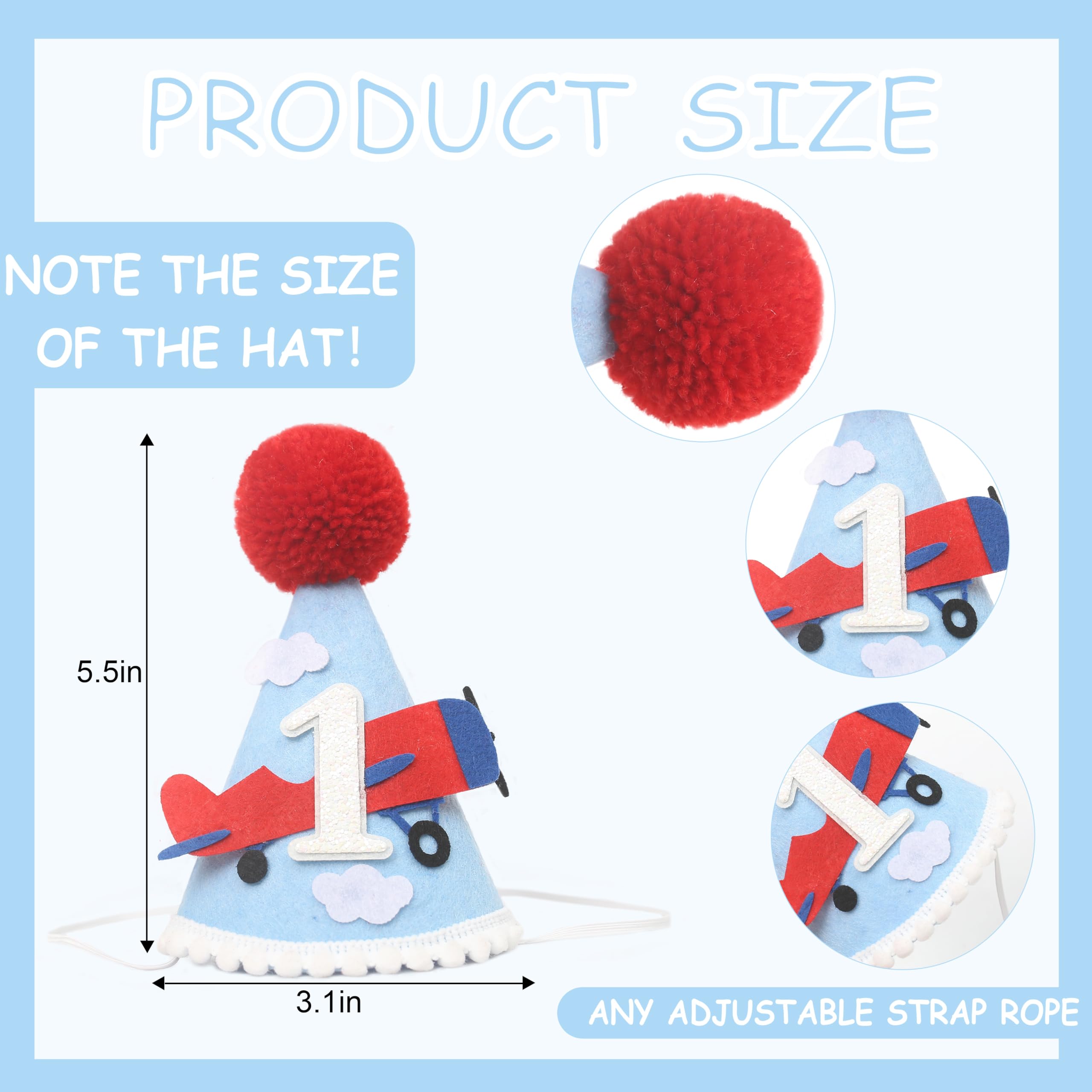 HGFC Airplane 1st Birthday Party Hat & Cake Topper Set – Handmade Aviation Decor