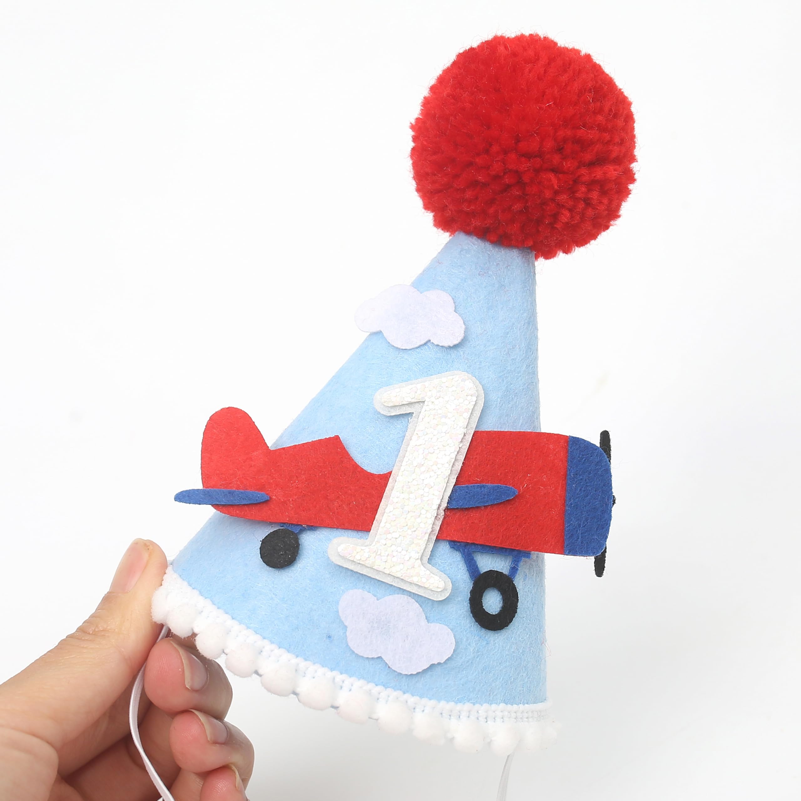 HGFC Airplane 1st Birthday Party Hat & Cake Topper Set – Handmade Aviation Decor