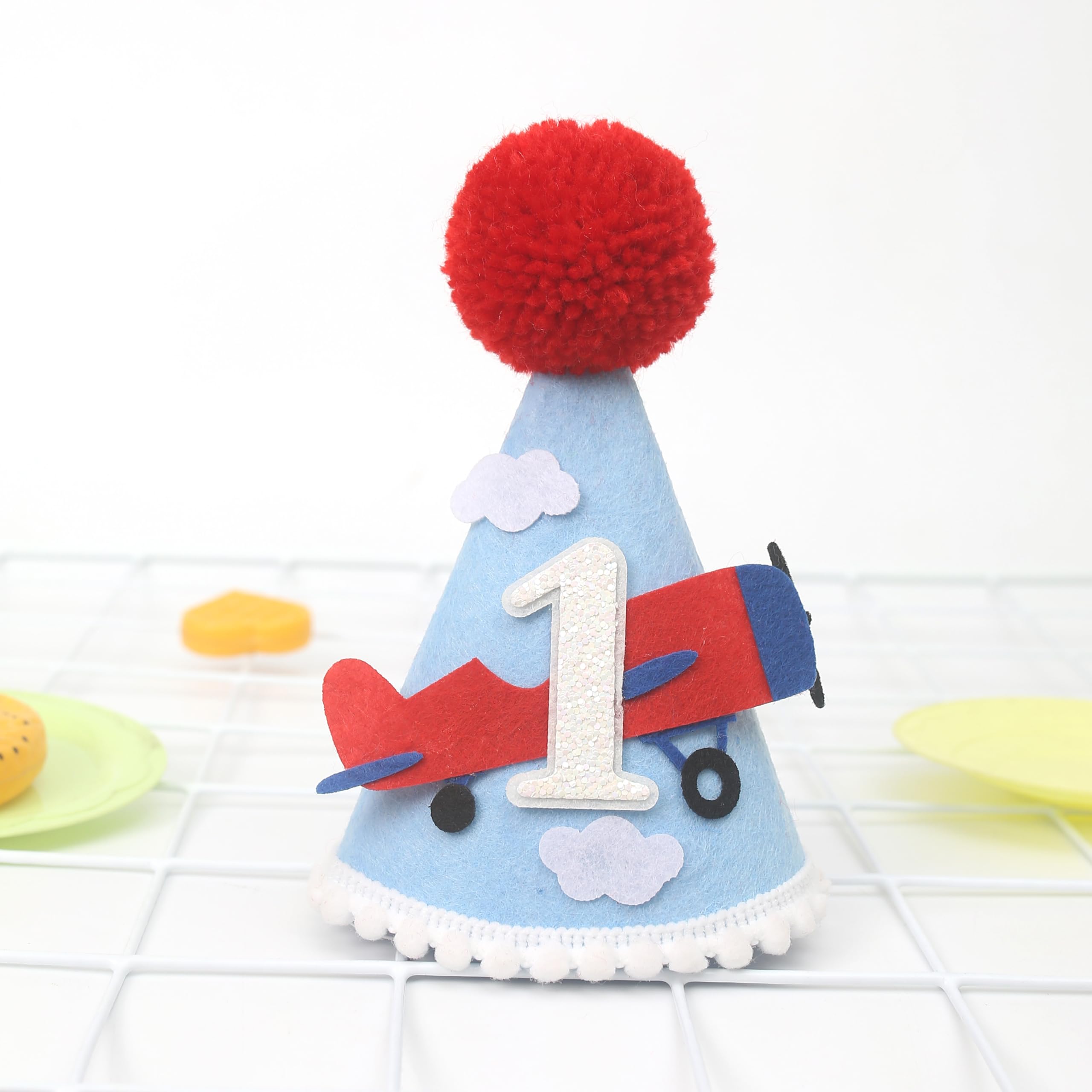 HGFC Airplane 1st Birthday Party Hat & Cake Topper Set – Handmade Aviation Decor