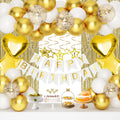 HGH White Gold Birthday Decorations Set – 50+ Pieces Including Fringe Curtains, Balloons, Banner & Garland