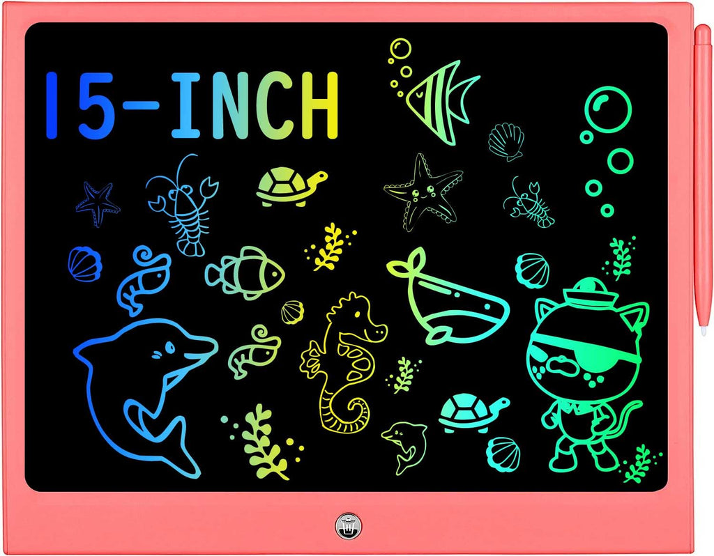 HHN 15 Inch LCD Writing Tablet for Kids - Pink Erasable Doodle Board with Lock Function, Pressure-Sensitive Screen