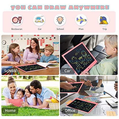 HHN 15 Inch LCD Writing Tablet for Kids - Pink Erasable Doodle Board with Lock Function, Pressure-Sensitive Screen