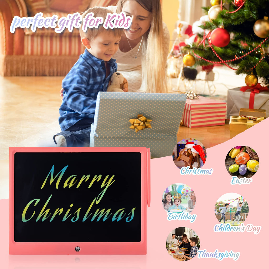 HHN 15 Inch LCD Writing Tablet for Kids - Pink Erasable Doodle Board with Lock Function, Pressure-Sensitive Screen