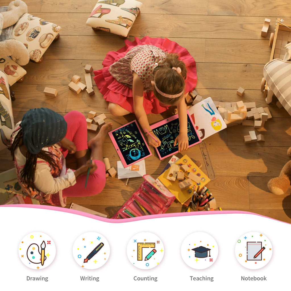 HHN 15 Inch LCD Writing Tablet for Kids - Pink Erasable Doodle Board with Lock Function, Pressure-Sensitive Screen