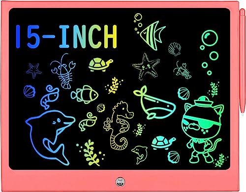 HHN 15 Inch LCD Writing Tablet for Kids - Pink Erasable Doodle Board with Lock Function, Pressure-Sensitive Screen