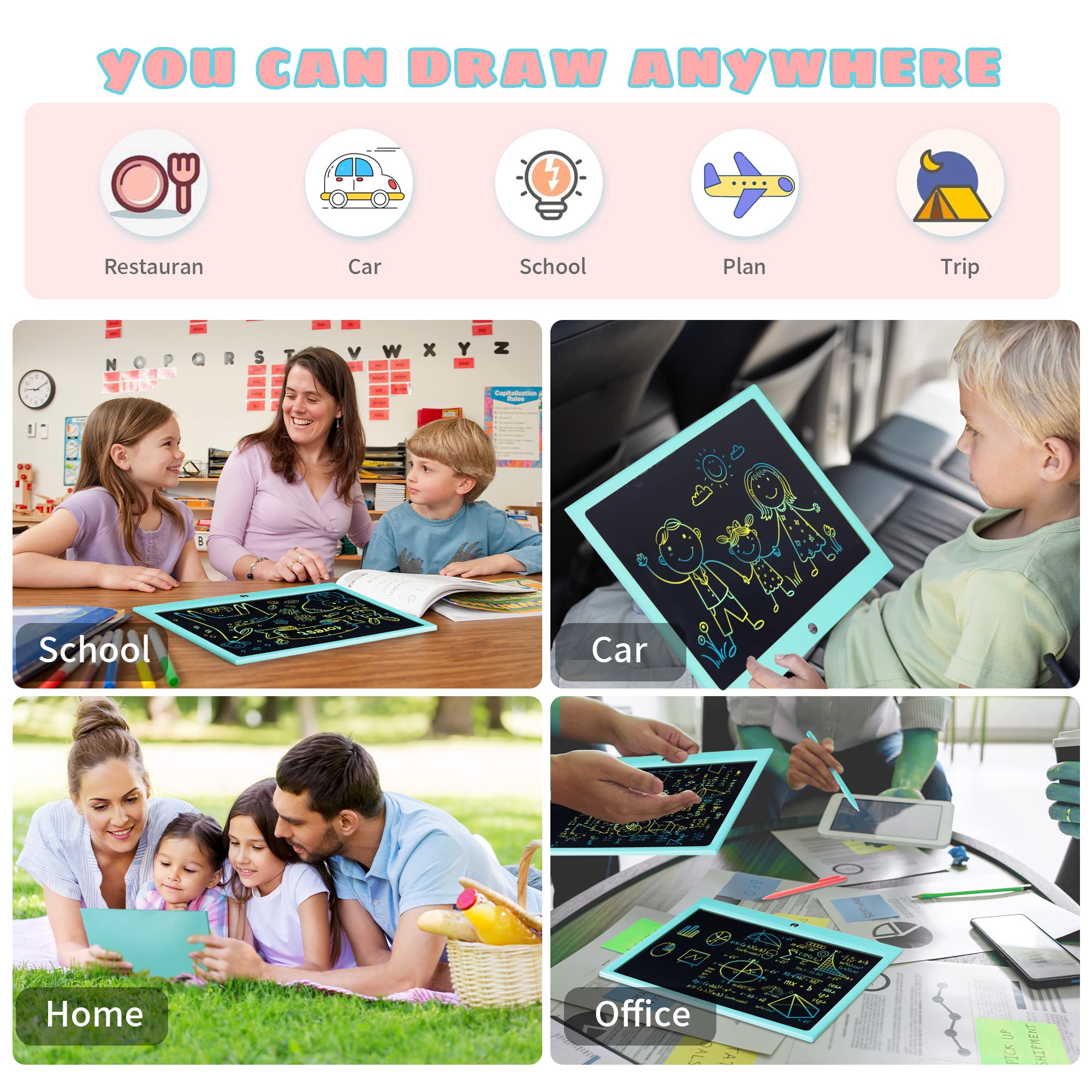 HHN 15-Inch LCD Writing Tablet for Kids – Colorful Doodle Board with Lock Switch, Erasable Drawing Pad for Ages 3+