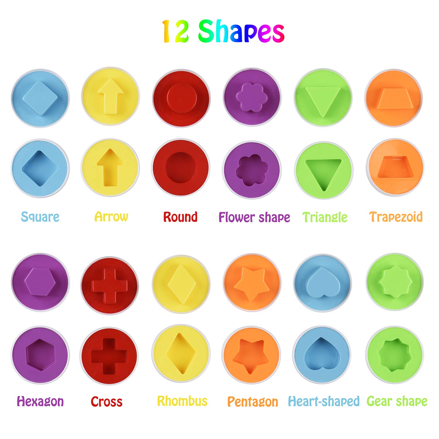 Hhyn Matching Eggs Set with Beige Holder – 12 Shape & Color Sorting Toys for Toddlers, Educational Puzzle Games