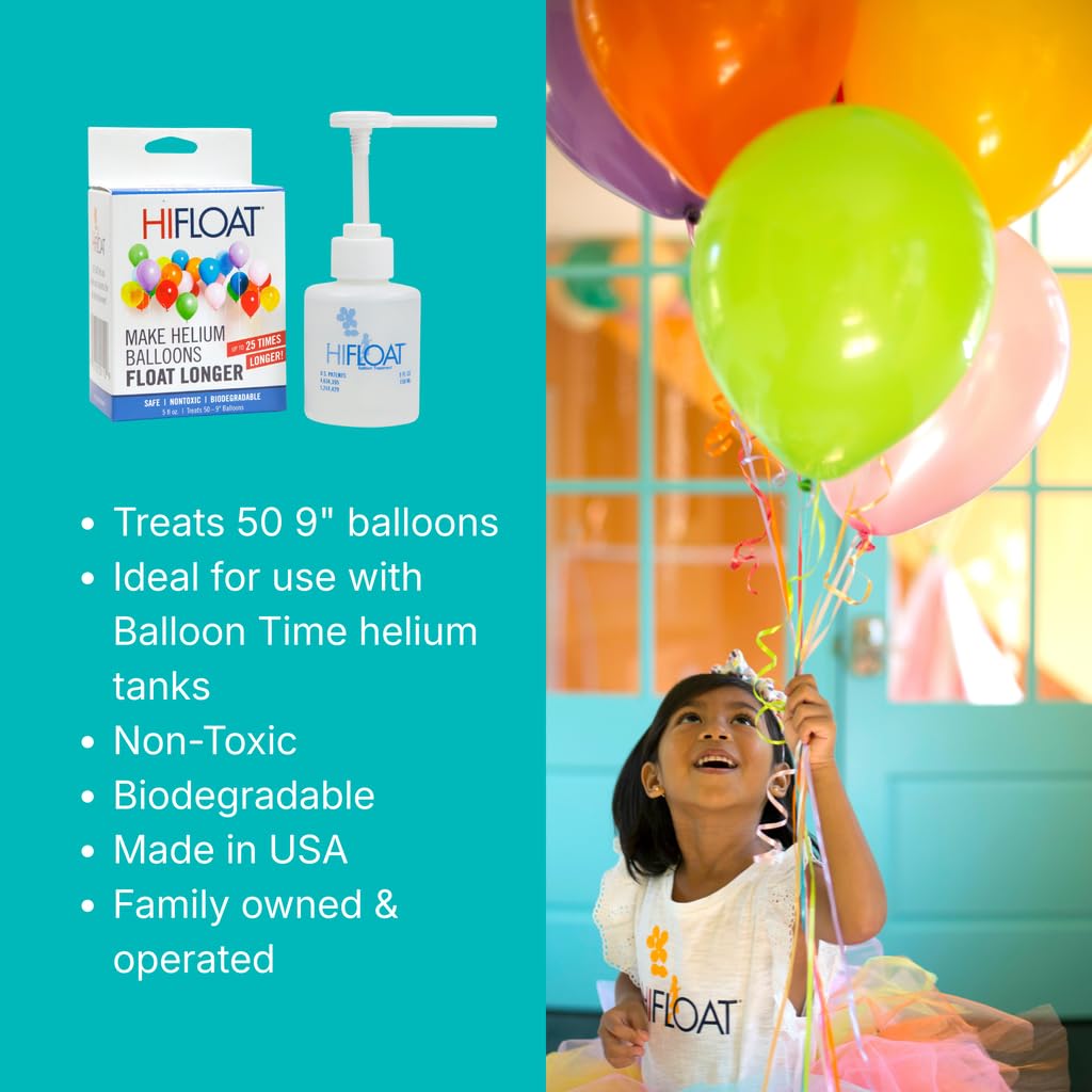 HI-FLOAT ULTRA Balloon Treatment with Pump - 5 oz - Extends Helium Float Time Up to 25x for Latex Balloons
