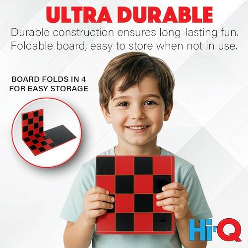 Hi-Q 3-in-1 Chess, Checkers & Tic-Tac-Toe Set – Double-Sided Folding Board with Interlocking Checkers