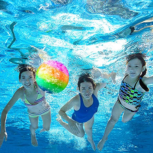Hiboom 9 Inch Rainbow Diving Balls for Pool – Underwater Passing & Dribbling with Water Injector