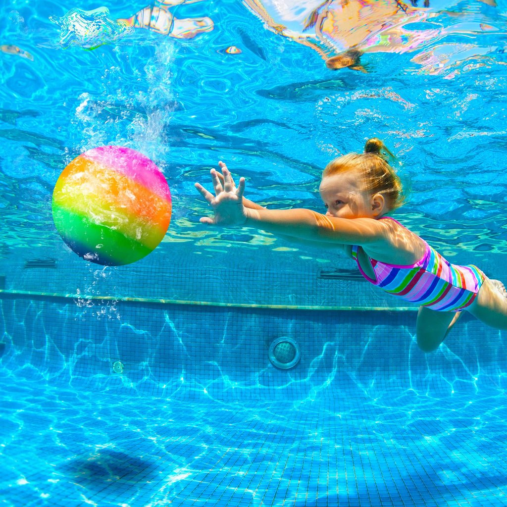 Hiboom 9 Inch Rainbow Diving Balls for Pool – Underwater Passing & Dribbling with Water Injector