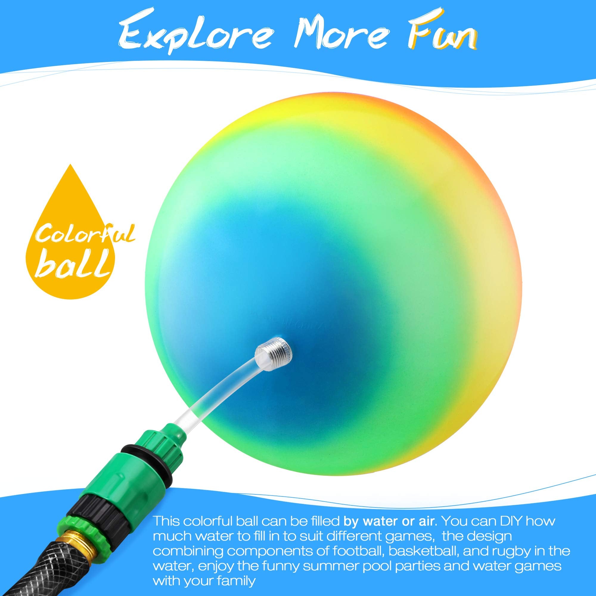Hiboom 9 Inch Rainbow Diving Balls for Pool – Underwater Passing & Dribbling with Water Injector