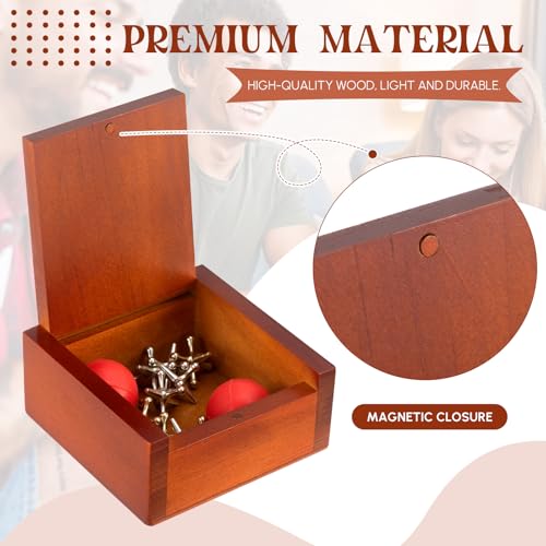 Hiboom Metal Jacks Game with 20 Jacks & 4 Balls - Vintage Floor Game in Wooden Keepsake Box