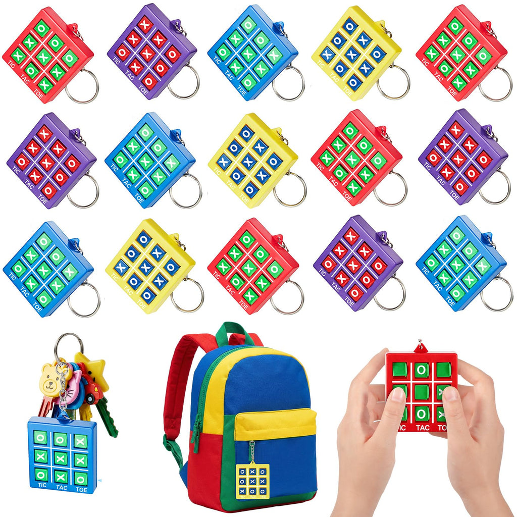 Hicarer 16-Pack Mini Tic Tac Toe Keychains – Party Favors, Classroom Prizes, Travel Games for Kids 3-12