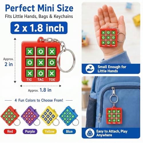 Hicarer 16-Pack Mini Tic Tac Toe Keychains – Party Favors, Classroom Prizes, Travel Games for Kids 3-12