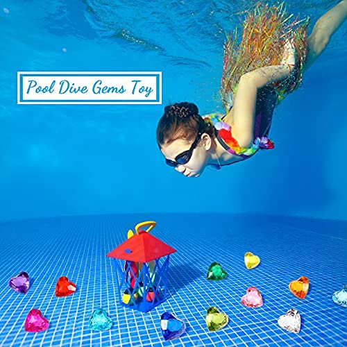 Hicarer 20 Acrylic Heart Gems for Pool Diving & Treasure Hunts - 12 Colors, 1.58 Inch