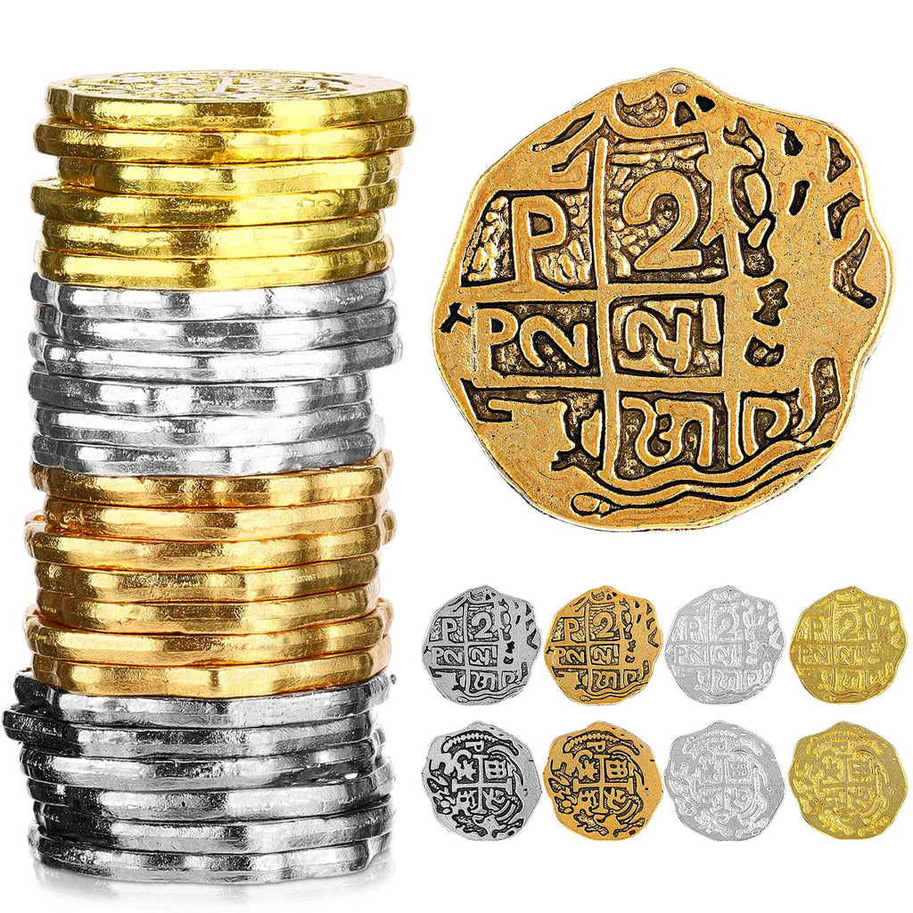 Hicarer 35-Piece Pirate Coin Set – Metal Treasure Coins in Bronze, Gold & Silver for Games and Party Decor