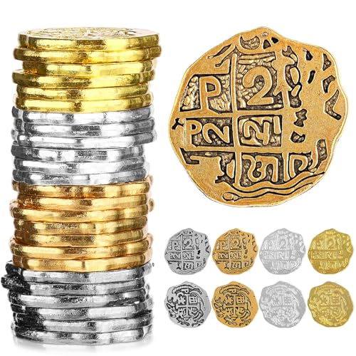 Hicarer 35-Piece Pirate Coin Set – Metal Treasure Coins in Bronze, Gold & Silver for Games and Party Decor