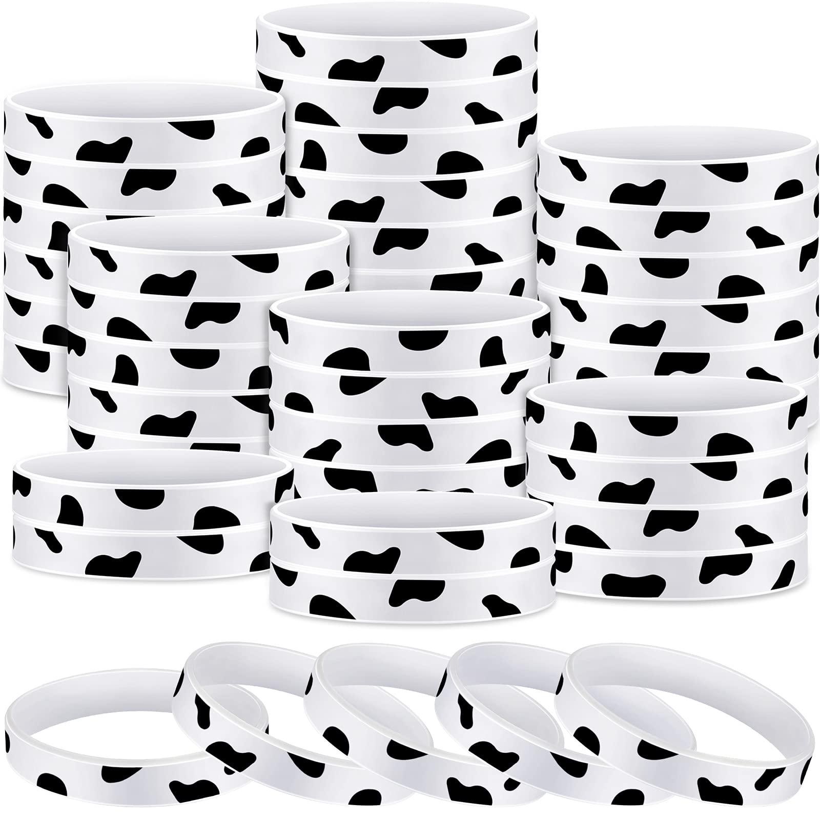 Hicarer Cow Print Rubber Slap Bracelets - 48 Pack, Silicone Western Party Favors