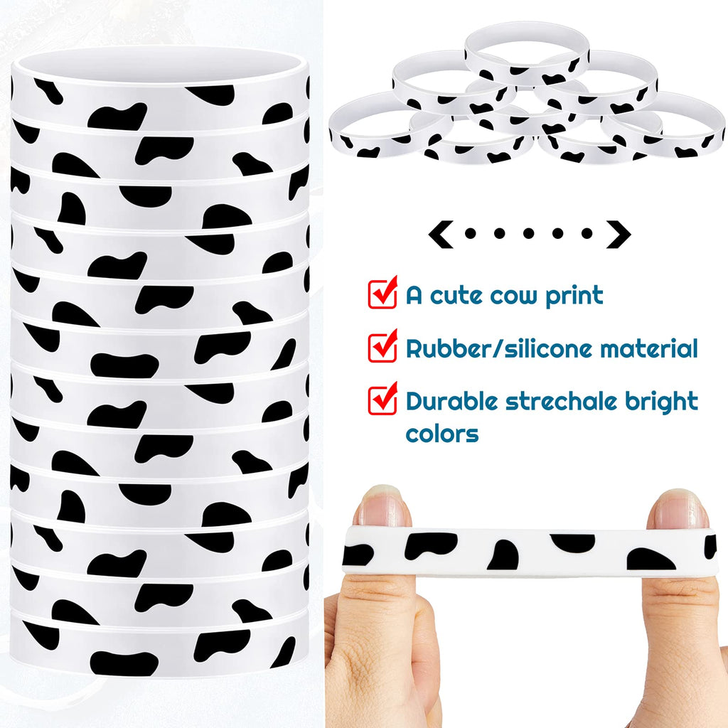 Hicarer Cow Print Rubber Slap Bracelets - 48 Pack, Silicone Western Party Favors