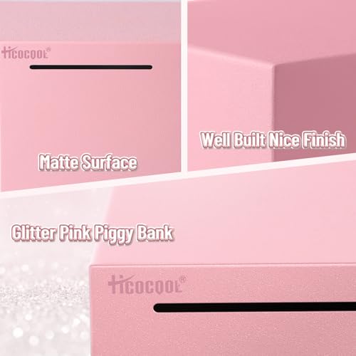 Hicocool Stainless Steel Piggy Bank for Adults – Unbreakable, Break-to-Open Money Box in Glitter Pink, Palm Size