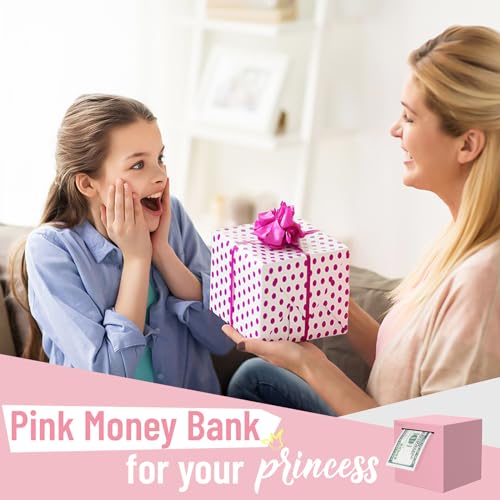 Hicocool Stainless Steel Piggy Bank for Adults – Unbreakable, Break-to-Open Money Box in Glitter Pink, Palm Size