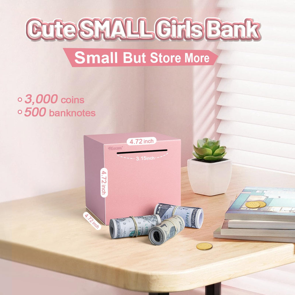 Hicocool Stainless Steel Piggy Bank for Adults – Unbreakable, Break-to-Open Money Box in Glitter Pink, Palm Size