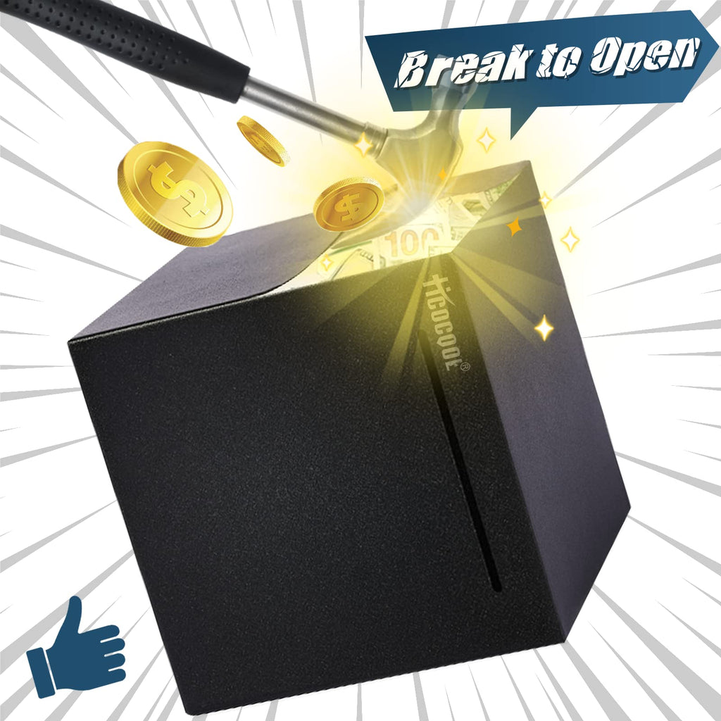 hicocool Starry Black Stainless Steel Piggy Bank – Must Break to Open, 4.72 Inches (Black)