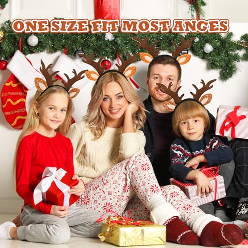 Hifot 2 Pack Reindeer Headbands for Adults - Adjustable Christmas Head Boppers with Antler Ears
