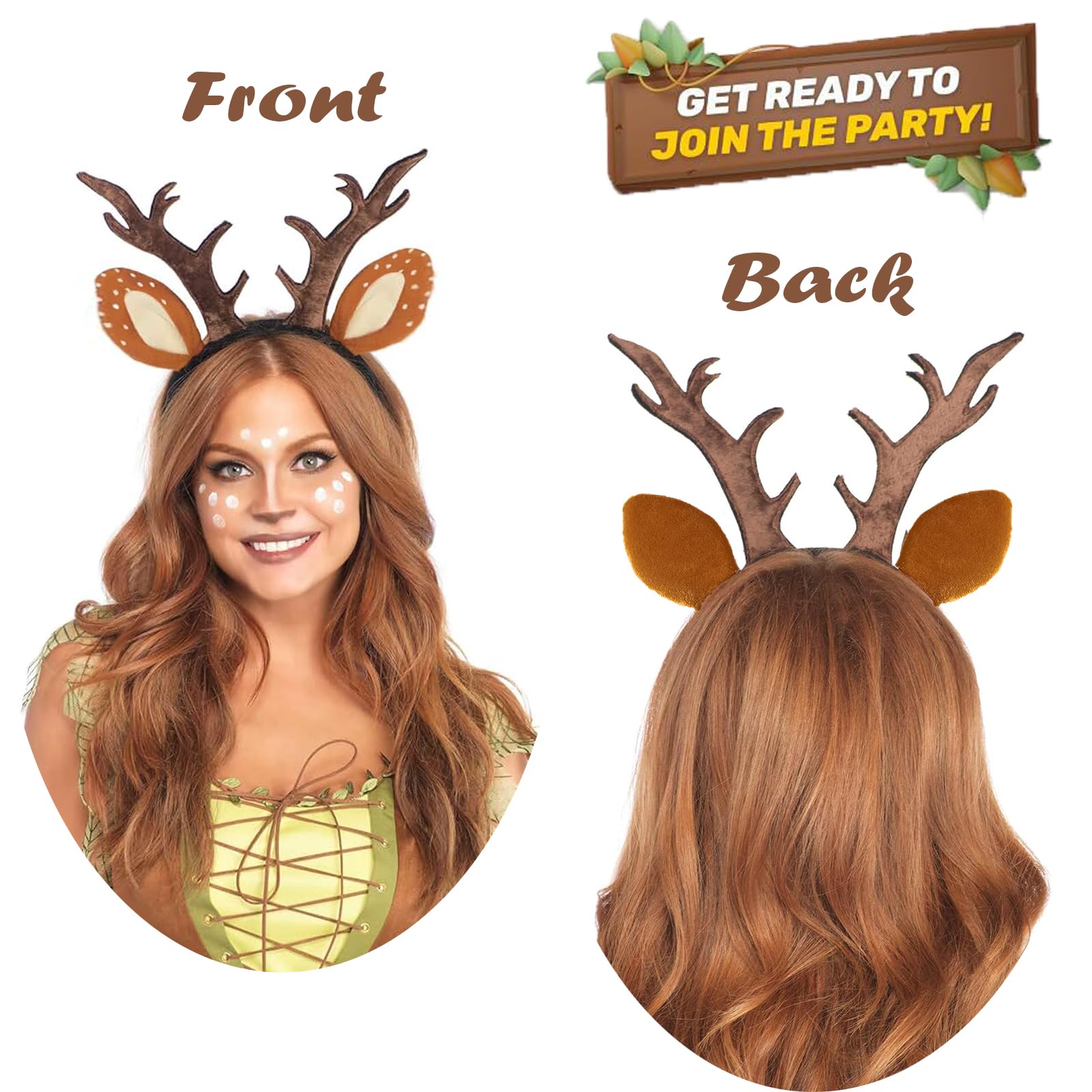 Hifot 2 Pack Reindeer Headbands for Adults - Adjustable Christmas Head Boppers with Antler Ears