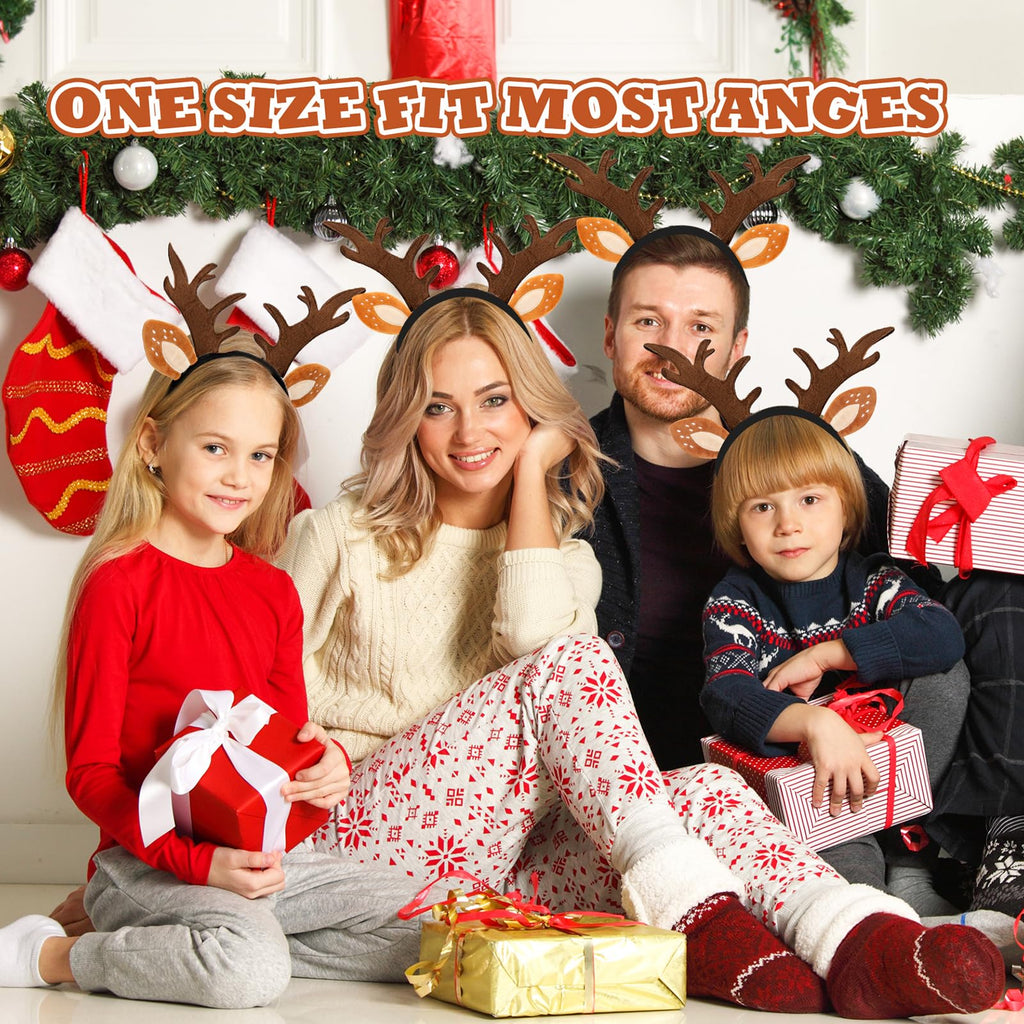 Hifot 2 Pack Reindeer Headbands for Adults - Adjustable Christmas Head Boppers with Antler Ears