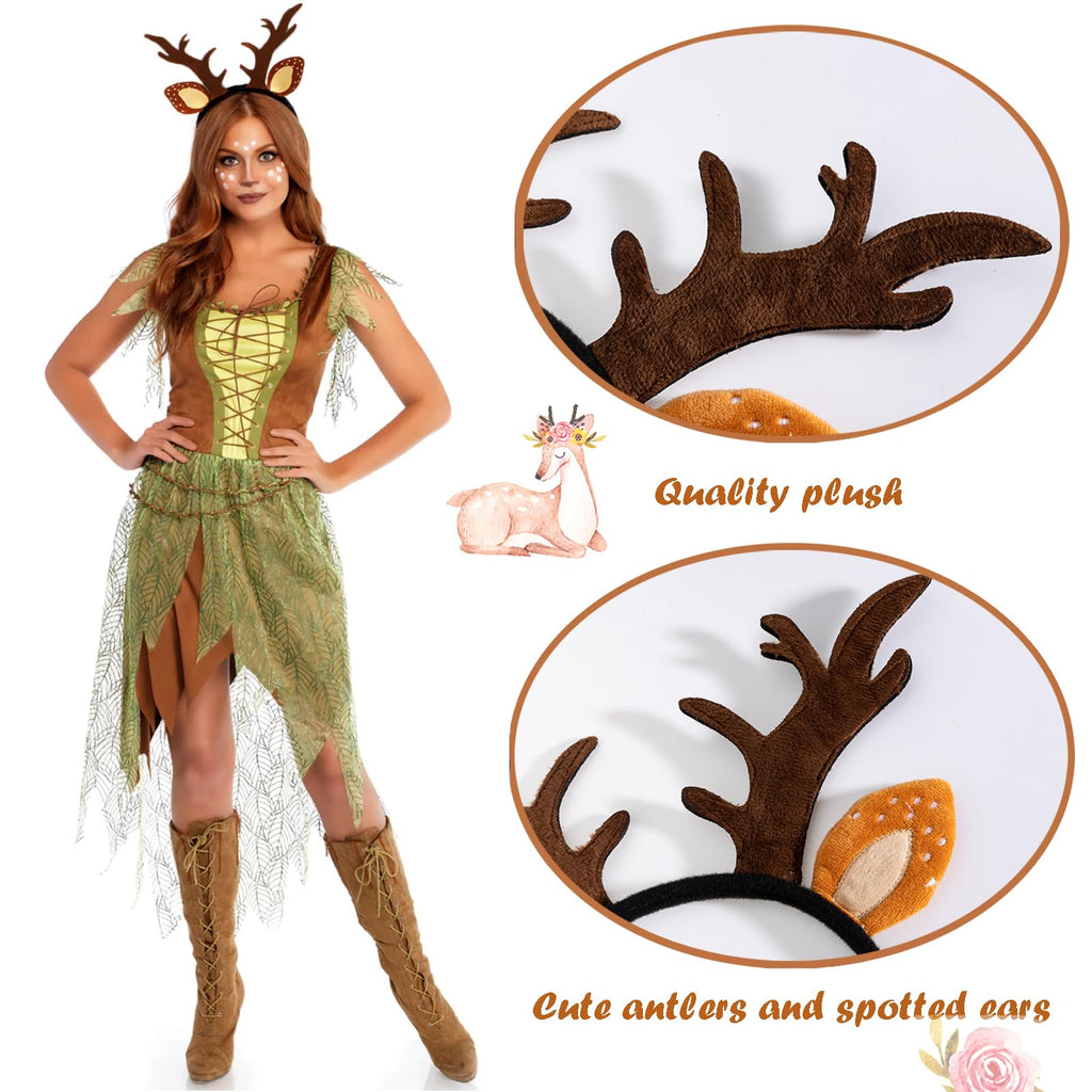 Hifot 2 Pack Reindeer Headbands for Adults - Adjustable Christmas Head Boppers with Antler Ears