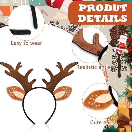 Hifot 2 Pack Reindeer Headbands for Adults - Adjustable Christmas Head Boppers with Antler Ears