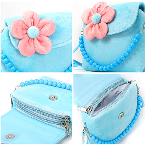 Hifot Kids Jewelry Set with Plush Handbag and Hair Clips for Dress-Up Play