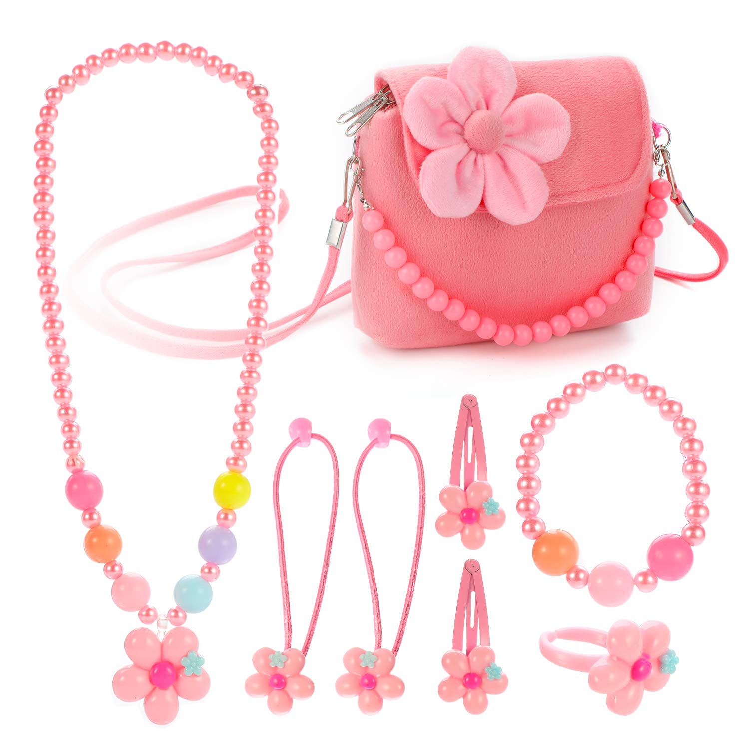 Hifot Kids Plush Jewelry Set with Handbag – Princess Dress-Up Set for Girls 3-8