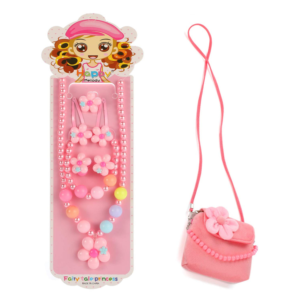 Hifot Kids Plush Jewelry Set with Handbag – Princess Dress-Up Set for Girls 3-8