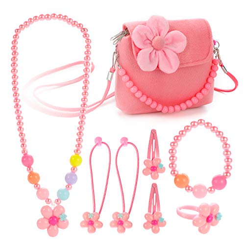 Hifot Kids Plush Jewelry Set with Handbag – Princess Dress-Up Set for Girls 3-8