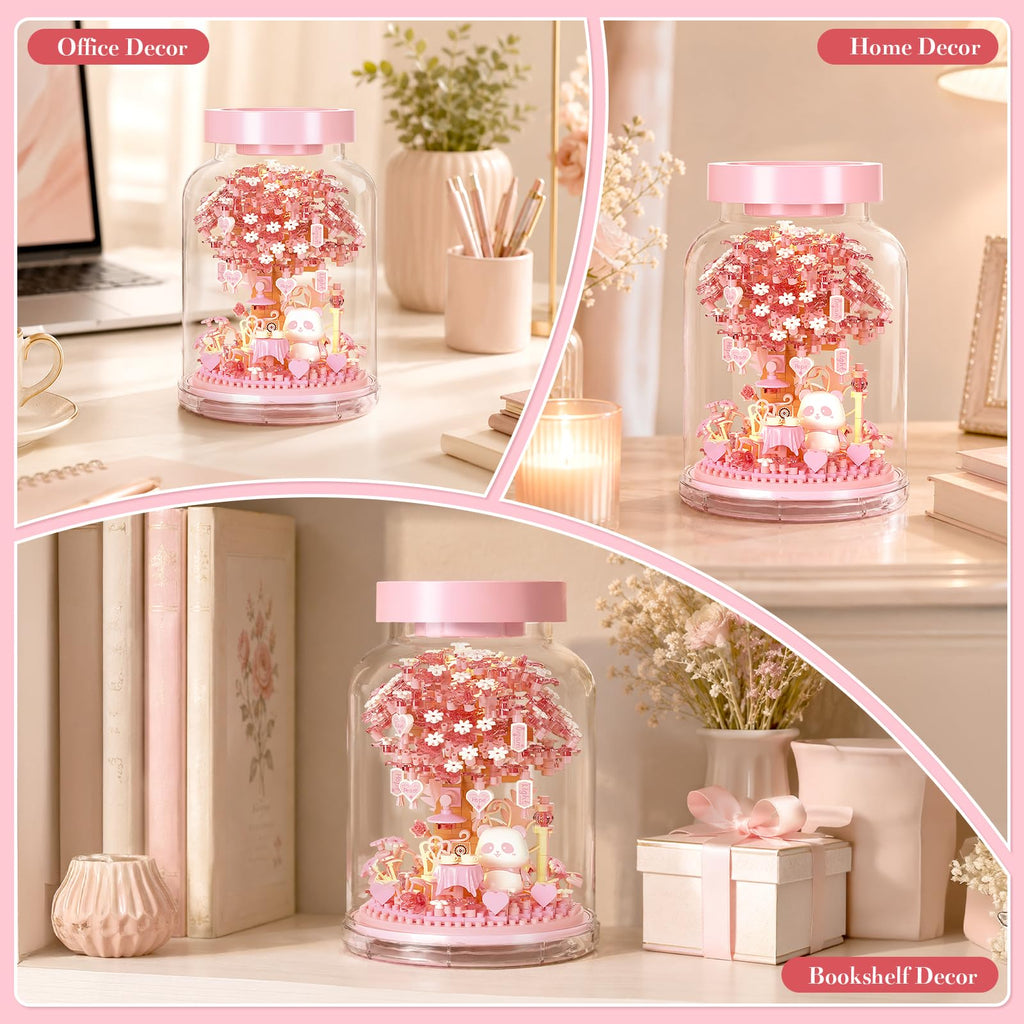 HIGH GODO Cherry Blossom Building Set (557 Pieces) with Dust Cover - Mini Japanese House Model for Home Office Decor, Creative Gift for Ages 14+