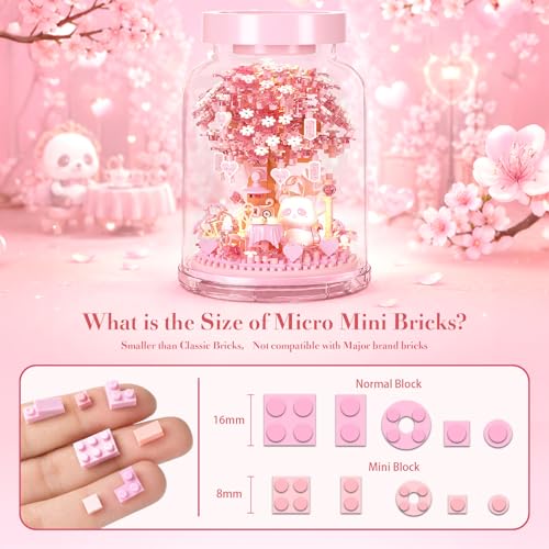 HIGH GODO Cherry Blossom Building Set (557 Pieces) with Dust Cover - Mini Japanese House Model for Home Office Decor, Creative Gift for Ages 14+