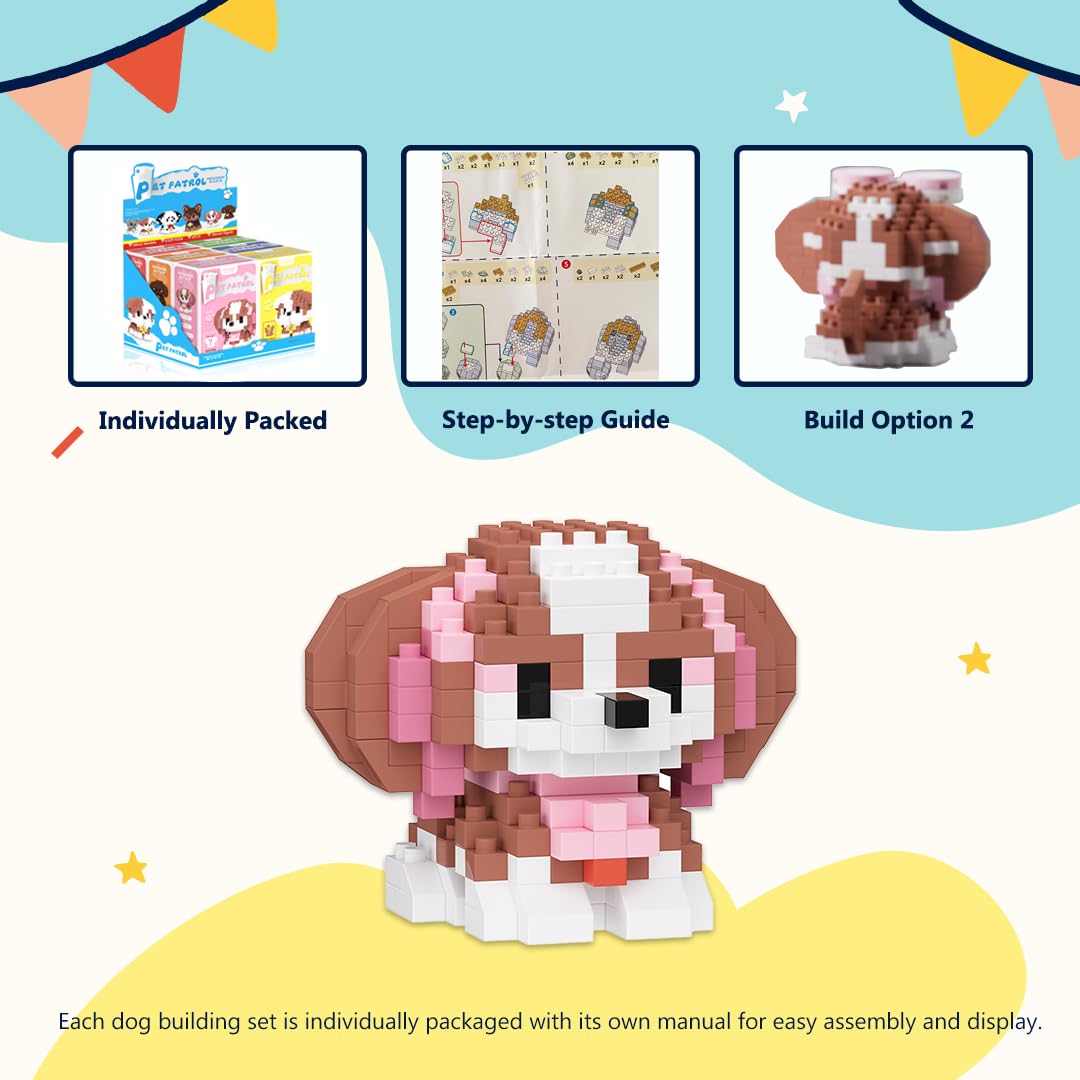 HIGH GODO Dog Party Favors Building Set - 6 Pack Mini Dogs Micro Blocks for Ages 14+