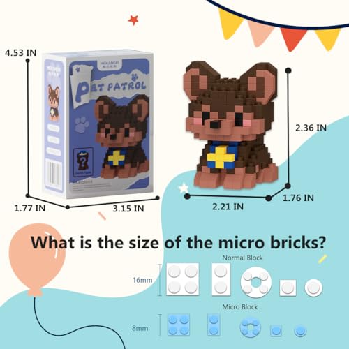 HIGH GODO Dog Party Favors Building Set - 6 Pack Mini Dogs Micro Blocks for Ages 14+